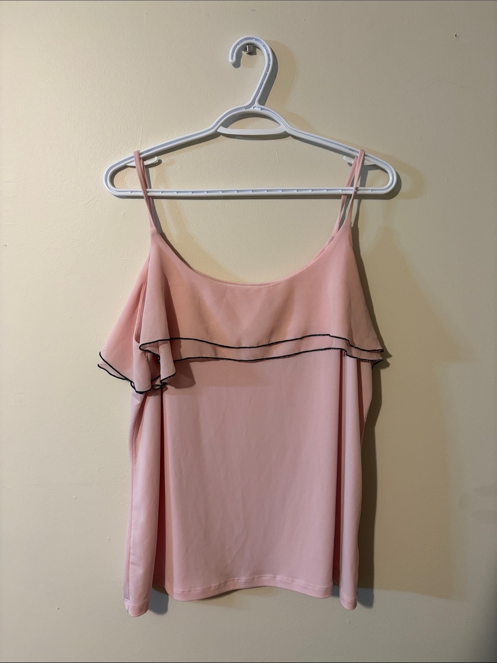 Ricki's Blush Pink Ruffle-Trim Spaghetti-Strap Camisole with Black Edge